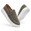 Mocassim Masculino Sola Alta Loafer Derby em Camurça Costurado Premium